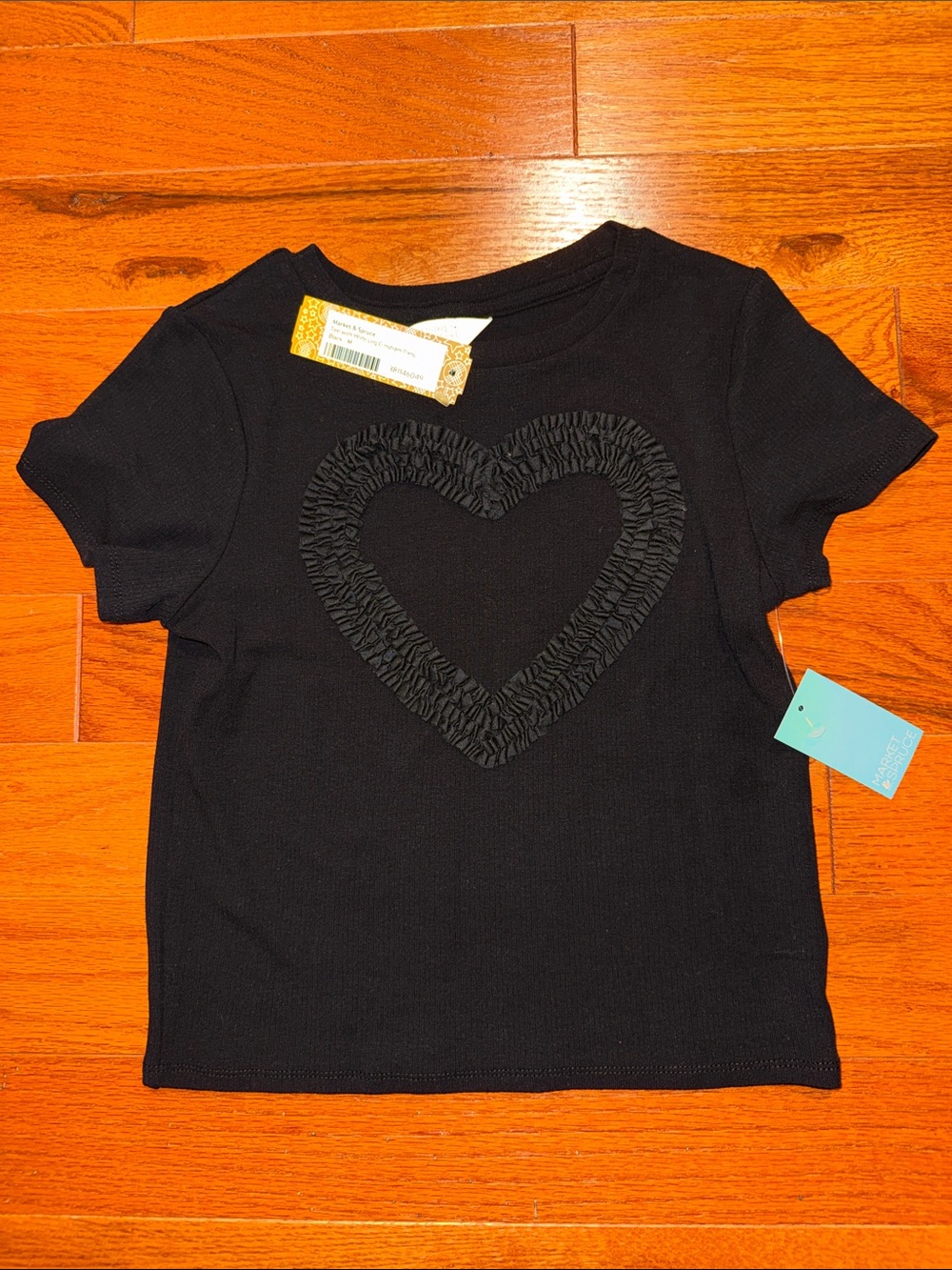 Market & Spruce Black Short-Sleeve Ruffle Heart Tee 8/10 NEW